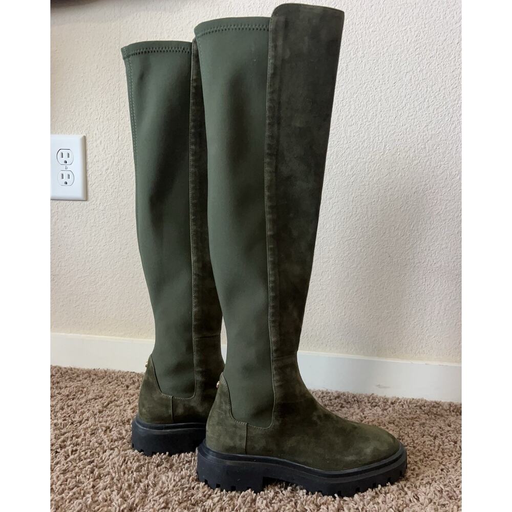 Stuart Weitzman Olive Knee High Lug Boots Stretch Shaft Combat EU 35.5 US 5B - Picture 3 of 11